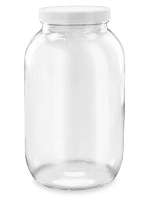 Clear Wide-Mouth Glass Jars Skid Lot - 1/2 Gallon, Plastic Cap S-14489B-P