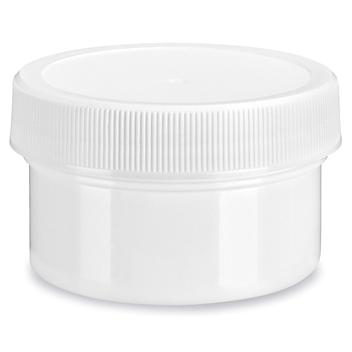 White Round Wide-Mouth Plastic Jars - 1 oz, White Cap S-14504