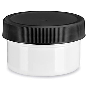 White Round Wide-Mouth Plastic Jars Bulk Pack - 1 oz, Black Cap S-14504B-BL