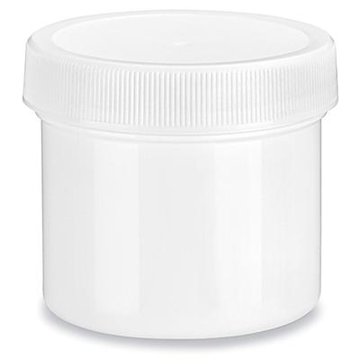 White Round Wide-Mouth Plastic Jars - 2 oz, White Cap