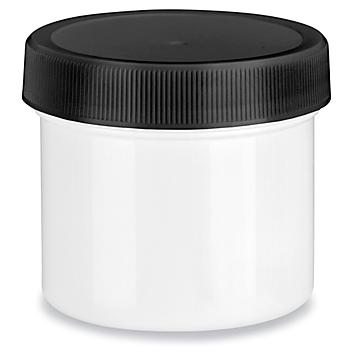 White Round Wide-Mouth Plastic Jars Bulk Pack - 2 oz, Black Cap S-14505B-BL