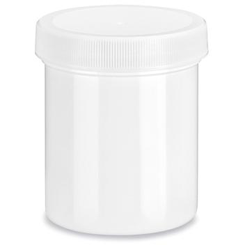 White Round Wide-Mouth Plastic Jars - 4 oz, White Cap S-14506