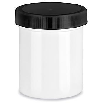 White Round Wide-Mouth Plastic Jars Bulk Pack - 4 oz, Black Cap S-14506B-BL