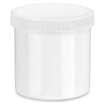 White Round Wide-Mouth Plastic Jars - 6 oz, White Cap S-14507