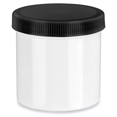 White Round Wide-Mouth Plastic Jars Bulk Pack - 6 oz, Black Cap S-14507B-BL