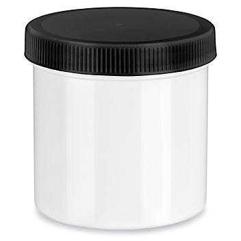White Round Wide-Mouth Plastic Jars Bulk Pack - 6 oz, Black Cap S-14507B-BL
