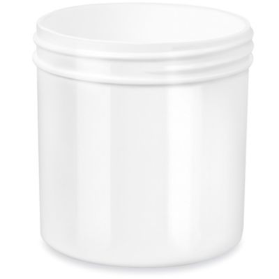 White Round Wide-Mouth Plastic Jars Bulk Pack - 6 oz, Black Cap S-14507B-BL  - Uline