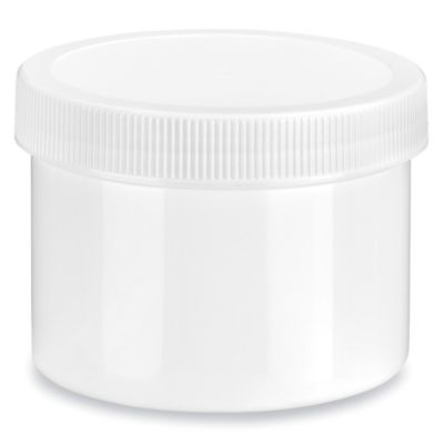 Clear Round Wide-Mouth Plastic Jars - 8 oz, White Cap - ULINE - Case of 36 - S-9935