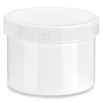White Round Wide-Mouth Plastic Jars - 8 oz, White Cap S-14508