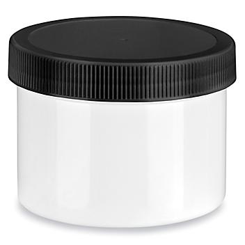 White Round Wide-Mouth Plastic Jars Bulk Pack - 8 oz, Black Cap S-14508B-BL
