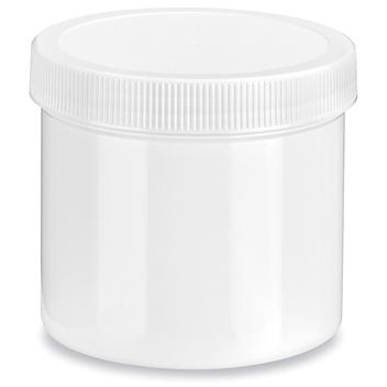 White Round Wide-Mouth Plastic Jars - 12 oz, White Cap S-14509
