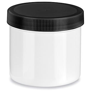 White Round Wide-Mouth Plastic Jars Bulk Pack - 12 oz, Black Cap S-14509B-BL