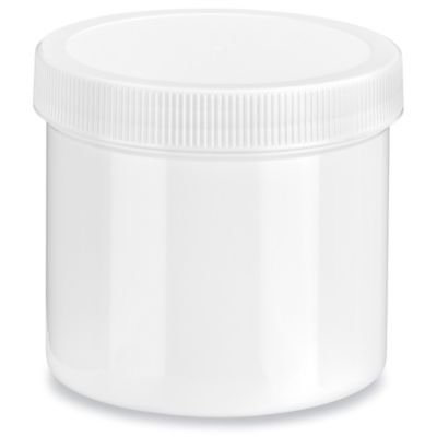 White Round Wide-Mouth Plastic Jars Bulk Pack - 12 oz, White Cap S-14509B-W