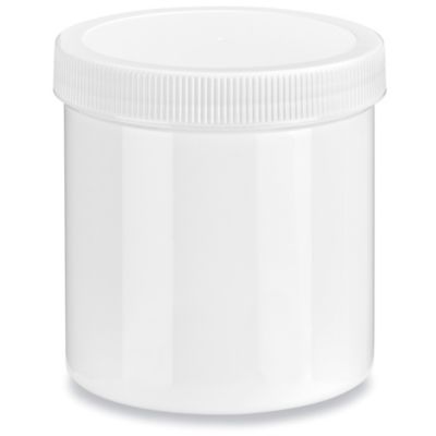 Clear Round Wide-Mouth Plastic Jars - 16 oz, White Cap - ULINE - Case of 24 - S-9936