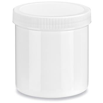 White Round Wide-Mouth Plastic Jars - 16 oz, White Cap S-14510