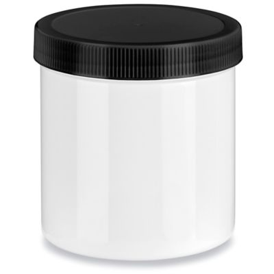 White Round Wide-Mouth Plastic Jars Bulk Pack - 16 oz, Black Cap