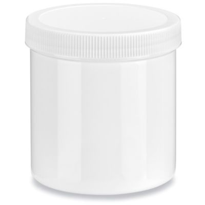 White Round Wide-Mouth Plastic Jars Bulk Pack - 16 oz, White Cap - ULINE - Qty of 140 - S-14510B-W