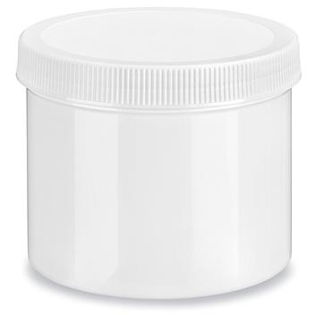 White Round Wide-Mouth Plastic Jars - 32 oz, White Cap S-14511
