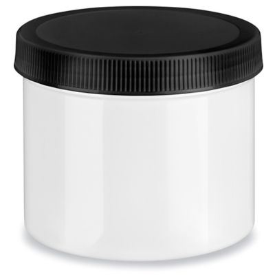 White Round Wide-Mouth Plastic Jars Bulk Pack - 32 oz, Black Cap S-14511B-BL