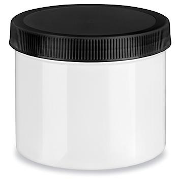 White Round Wide-Mouth Plastic Jars Bulk Pack - 32 oz, Black Cap S-14511B-BL