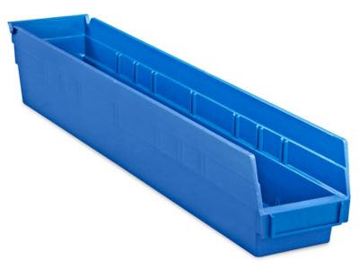 Plastic Shelf Bins - 4 x 12 x 4, Blue