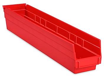 Plastic Shelf Bins - 4 x 24 x 4", Red S-14625R