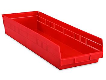 Plastic Shelf Bins - 8 1/2 x 24 x 4", Red S-14627R