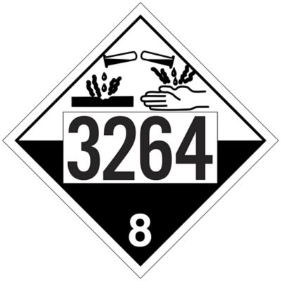 Plaque-étiquette T.M.D. à 4 chiffres – UN 3264 liquide corrosif, acide, inorganique, N.O.S., carton à étiquettes
