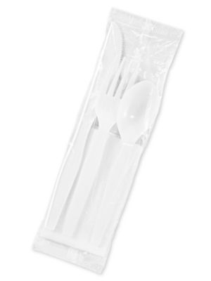 Uline 4-in-1 Plastic Utensil Kit - Standard Weight, White S-14752