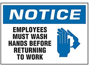 "Employees Must Wash Hands" Sign - Vinyl, Adhesive-Backed S-14799V
