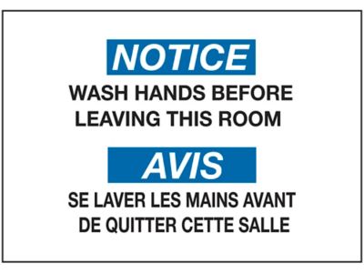 Enseigne en vinyle – « Wash Hands Before Leaving », dos adhésif