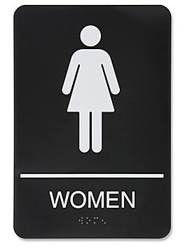 Plastic Restroom Sign - "Women", Black S-14805BL