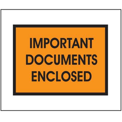 Packing List Envelopes - "Important Documents Enclosed", Orange, 5 1/2 x 7 1/2" S-15064