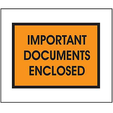 Packing List Envelopes - "Important Documents Enclosed", Orange, 5 1/2 x 7 1/2"