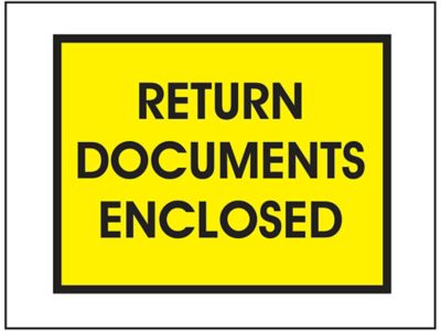 Packing List Envelopes - "Return Documents Enclosed", Yellow, 7 1/2 x 5 1/2"