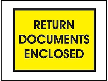 Packing List Envelopes - "Return Documents Enclosed", Yellow, 7 1/2 x 5 1/2"