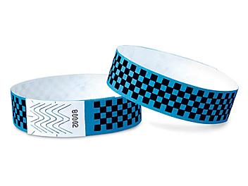 Tyvek&reg; Wristbands - Checkerboard, Neon Blue S-15234BLU