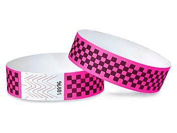 Tyvek&reg; Wristbands - Checkerboard, Neon Pink S-15234P