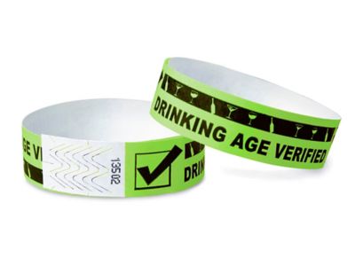  Tyvek<sup>&reg;</sup> Wristbands - "Drinking Age Verified", Neon