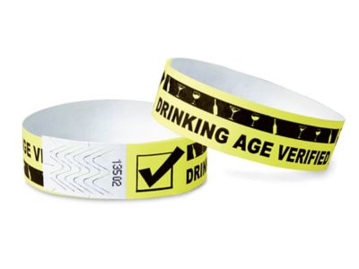Tyvek® Wristbands "Drinking Age Verified", Neon Yellow S15235Y Uline