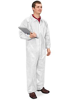 Uline Economy Elastic Coverall, Zip Front - White, Large S-15375W-L