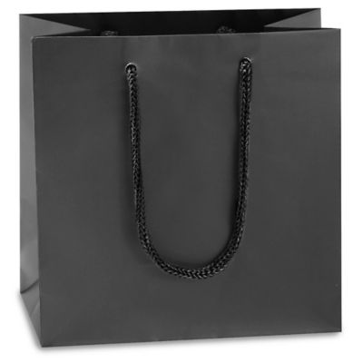 Matte Laminate Shopping Bags - 6 1/2 x 3 1/2 x 6 1/2, Mini, Black  S-15481BL - Uline