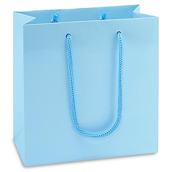 Matte Laminate Shopping Bags - 6 1/2 x 3 1/2 x 6 1/2", Mini, Light Blue S-15481LTBLU