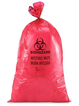 Biohazard Trash Liner - 44-55 Gallon, 2.0 Mil, Infectious Waste, Red S-15509