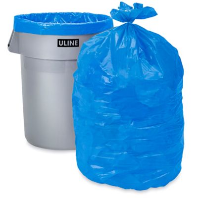 Bolsas de basura de reciclaje de 55 galones, (50 bolsas con lazos) Bolsas  de basura grandes de plástico azul