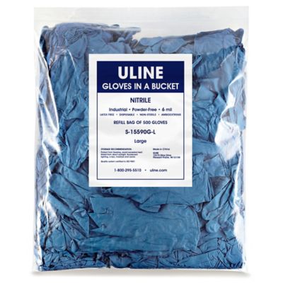 Uline Blue Industrial Nitrile Gloves in a Bucket Refill Bag - 6 Mil