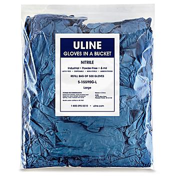 Uline Blue Industrial Nitrile Gloves in a Bucket Refill Bag - 6 Mil, Large S-15590G-L