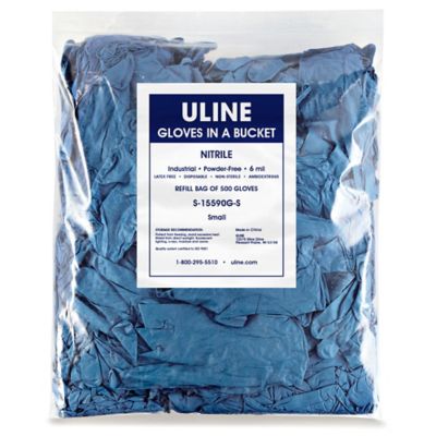 Uline Blue Industrial Nitrile Gloves in a Bucket Refill Bag - 6 Mil, Small S-15590G-S