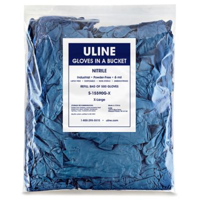 Uline Blue Industrial Nitrile Gloves in a Bucket Refill Bag - 6 Mil, XL S-15590G-X