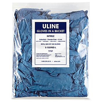 Uline Blue Industrial Nitrile Gloves in a Bucket Refill Bag